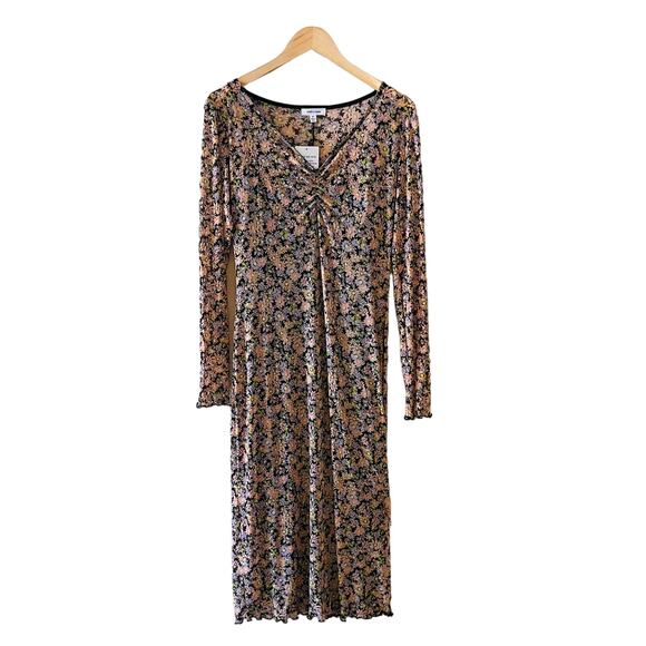 Stitch & Pine Floral Mesh Long Sleeve Midi Dress Size XL NWT - Picture 1 of 8